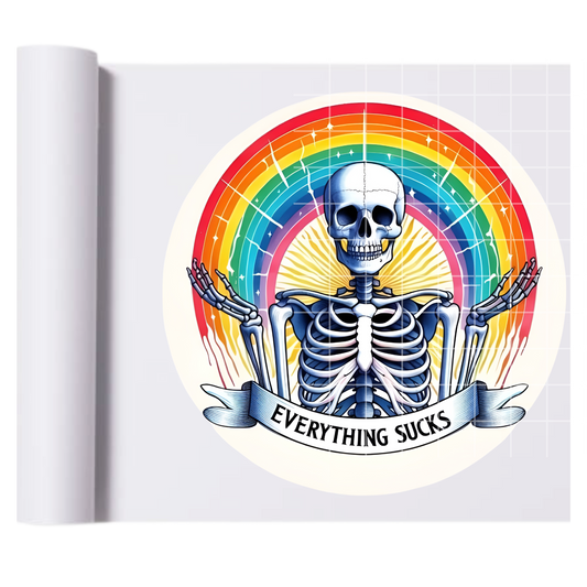 Everything Sucks Rainbow Skeleton DTF Transfer