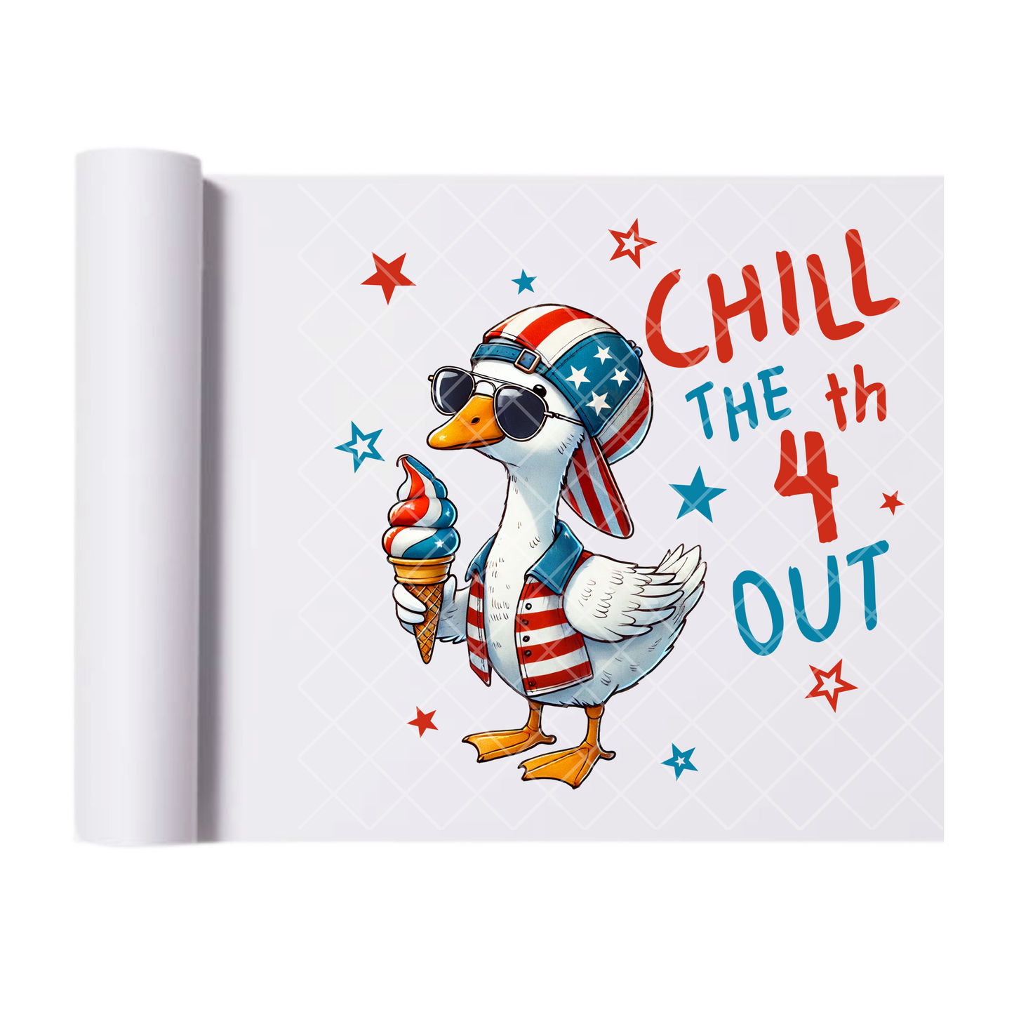 Chill The 4th Out Duck - Direct Print Film Transfer for Trendy T-Shirts, Cotton, Polyester & Blends - High-Quality Print