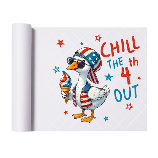 Chill The 4th Out Duck - Direct Print Film Transfer for Trendy T-Shirts, Cotton, Polyester & Blends - High-Quality Print