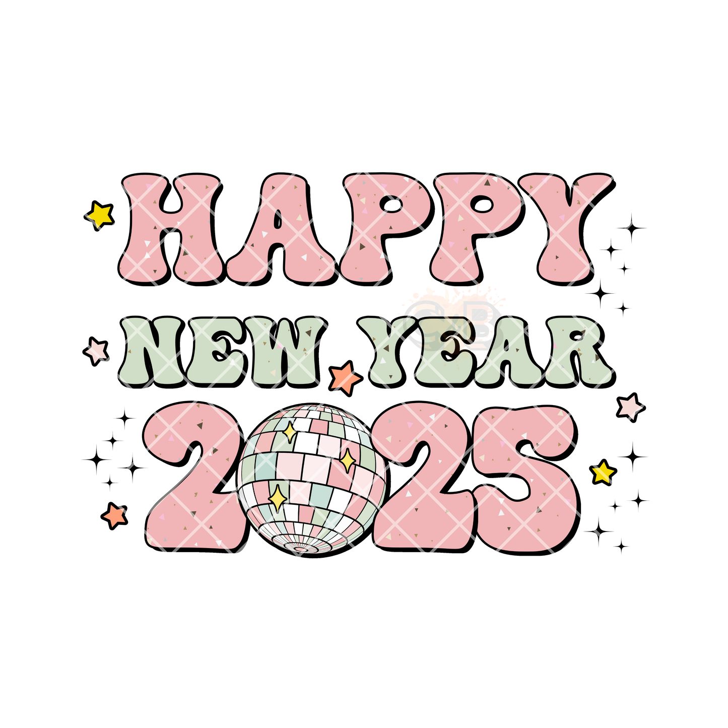 Happy new year 2025 lite pink star disco PNG