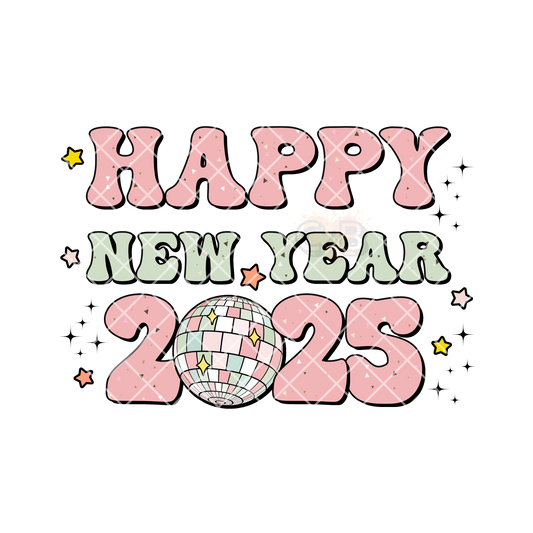 Happy new year 2025 lite pink star disco PNG