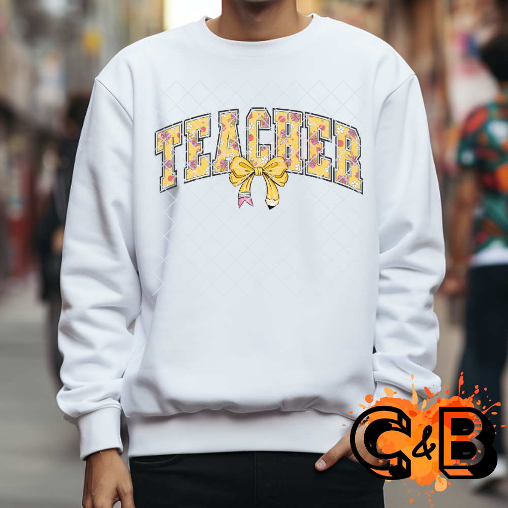 Teacher pencil theme pencil bow PNG