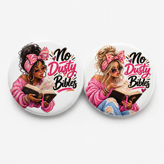 No Dusty Bible Babes Pinback Buttons 2-Pack
