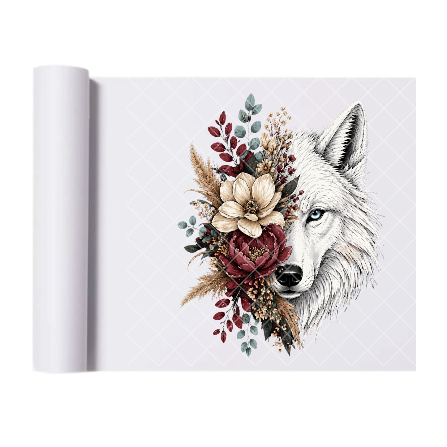 Half Wolf Floral - Direct Transfer Print, Ready To Press For T-Shirts, Cotton, Polyester & Blends - Tshirt Business Quality