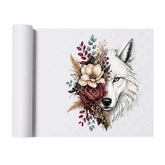 Half Wolf Floral - Direct Transfer Print, Ready To Press For T-Shirts, Cotton, Polyester & Blends - Tshirt Business Quality