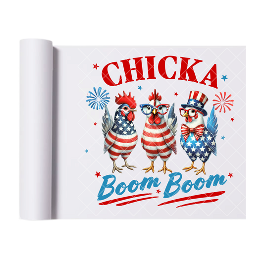 Chicka Boom Happy 4th - Direct Print Film Transfer for Trendy T-Shirts, Cotton, Polyester & Blends - High-Quality Print