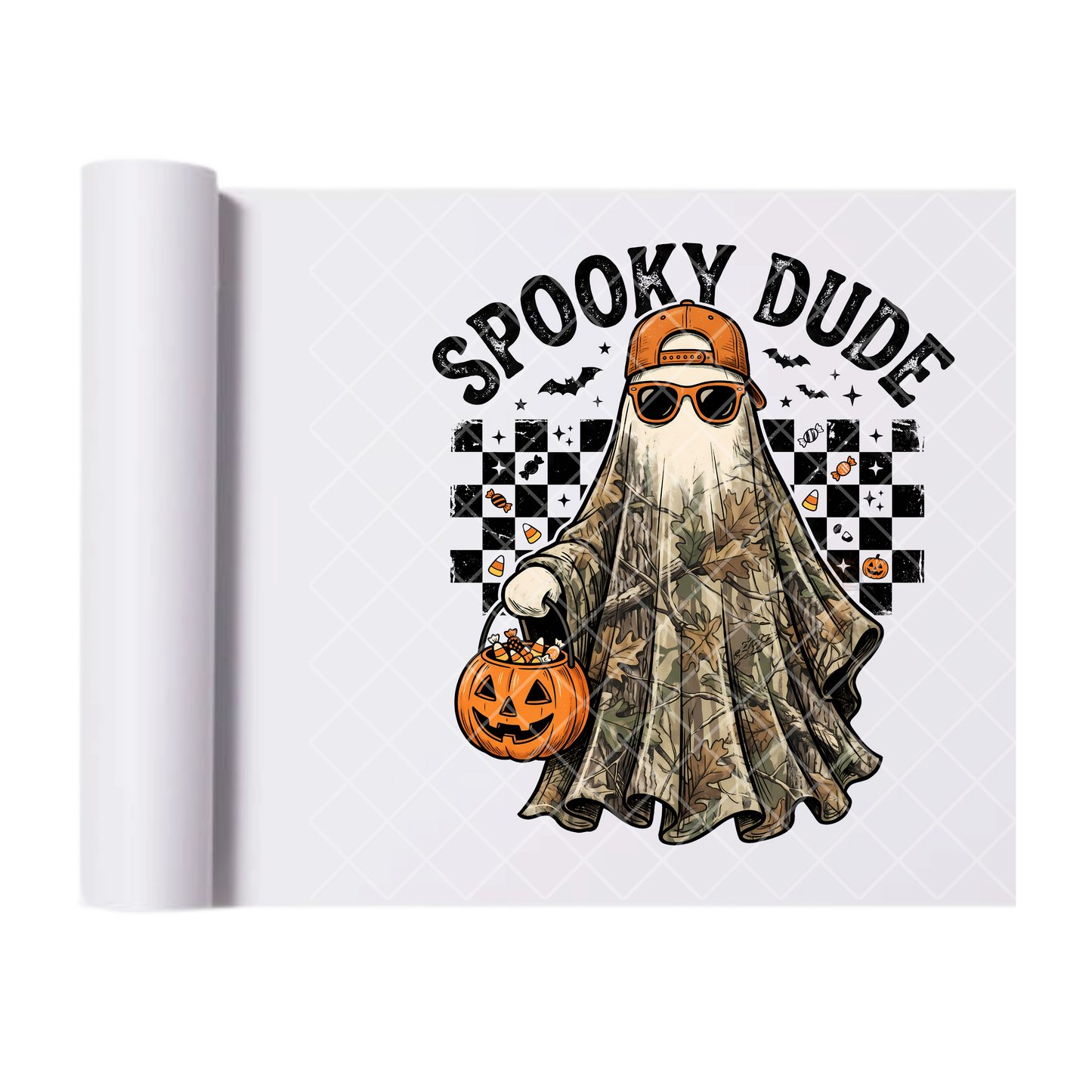 Spooky Dude Camo Ghost - Ready To Press Print Transfer for Apparel, Cotton, Polyester & Blends - High-Quality Print- Commercial Grade