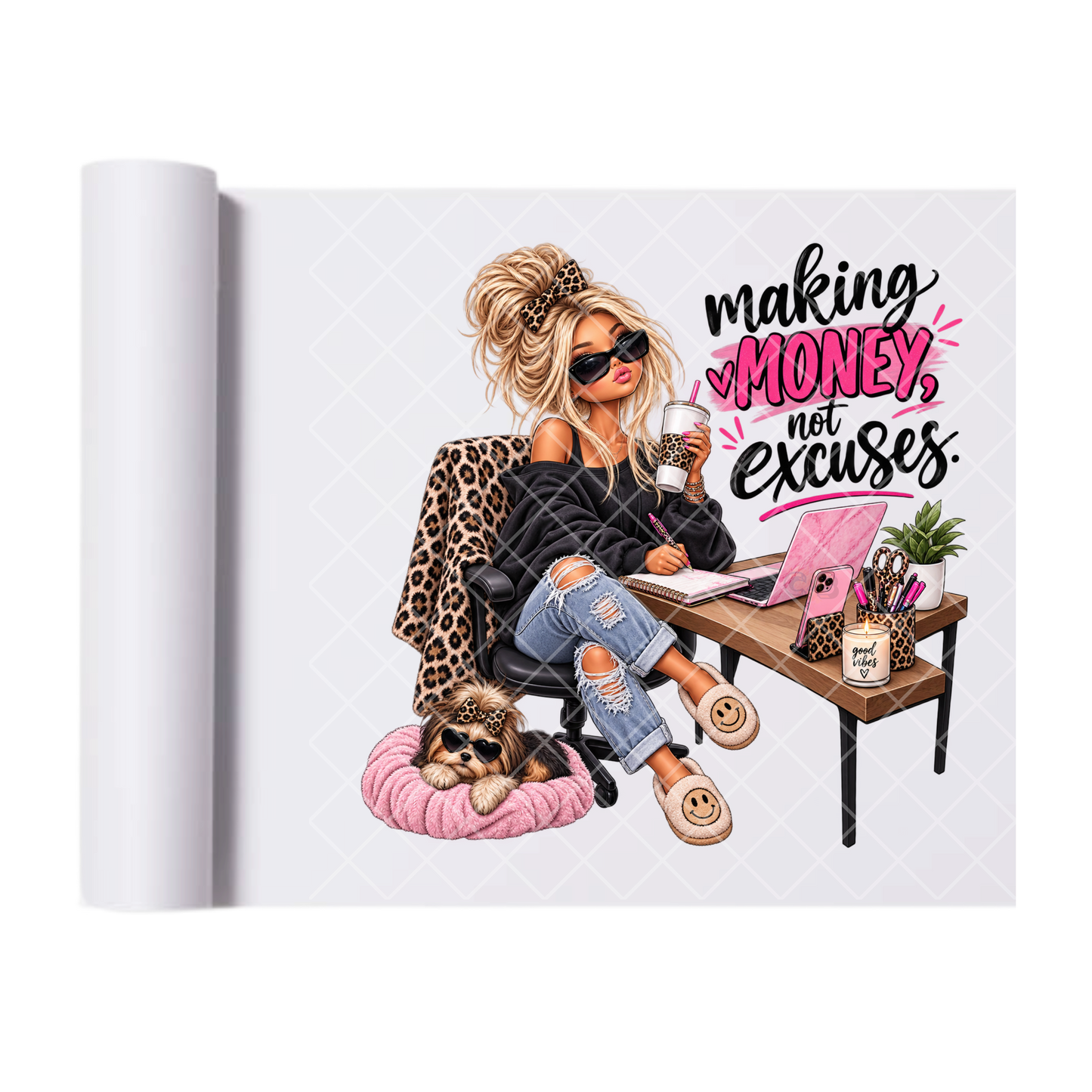 Making Money Not Excuses Babe - Direct Print Film Transfer for T-Shirts, Cotton, Polyester & Blends - High-Quality Print