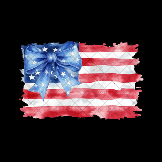 American Flag Water Color Blue Bow PNG File