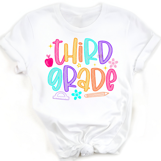 Third Grade Neon Outline - Premium Graphic T-Shirt for Casual Wear