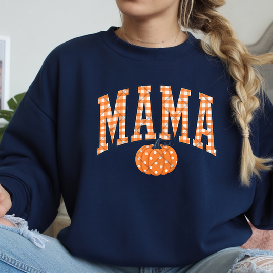Orange Checkered Mama and Pumpkin - Premium Graphic T-Shirt for Casual Wear