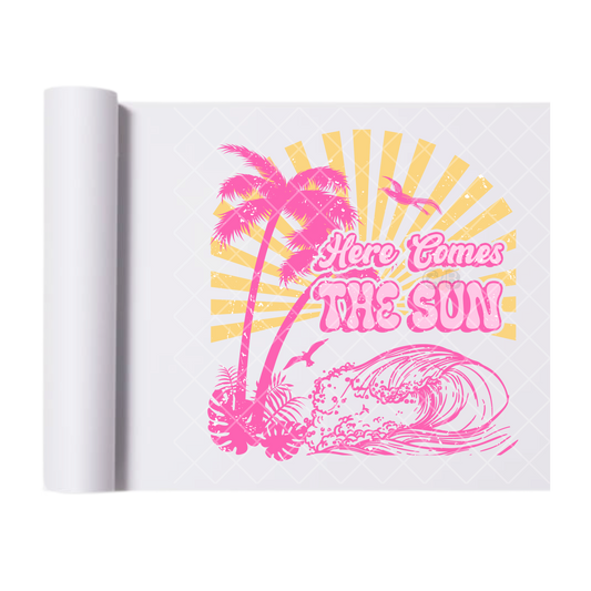 Here Comes The Sun Pink Yellow - Direct Print Film Transfer for Trendy T-Shirts, Cotton, Polyester & Blends - High-Quality Print