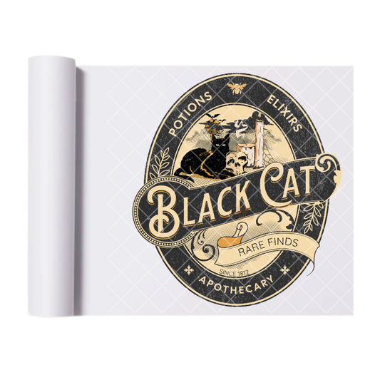 Black Cat Vintage - Ready To Press Print Transfer for Apparel, Cotton, Polyester & Blends - High-Quality Print- Commercial Grade