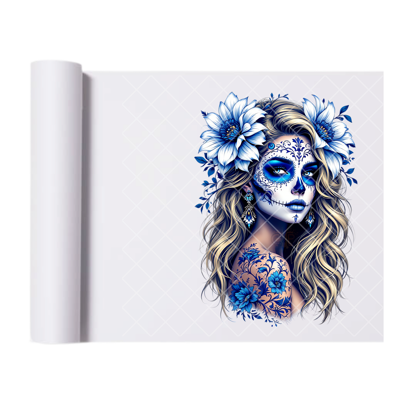 Blue Flower Lady- Direct Print Film Transfer for T-Shirts, Cotton, Polyester & Blends - High-Quality Print