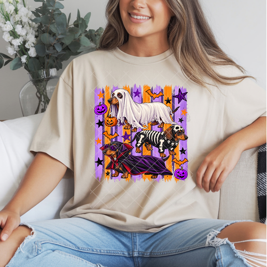 Weiner Dogs In Halloween Costumes - Premium Graphic T-Shirt for Casual Wear