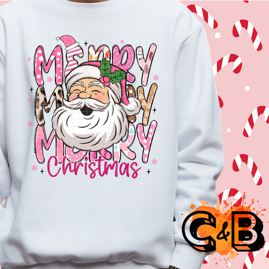 Merry Christmas Pink Pattern Santa T-Shirt