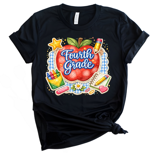 Fourth Grade Apple & Pencils - Premium Graphic T-Shirt for Casual Wear