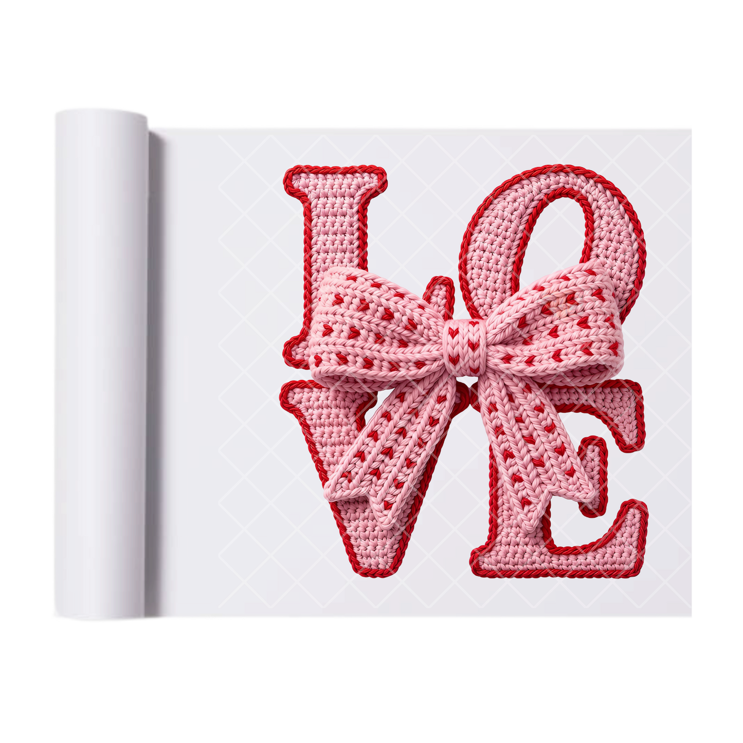 LOVE Lite Pink Bow Faux Yarn - Direct Transfer Print, Ready To Press For T-Shirts, Cotton, Polyester & Blends - Tshirt Business Quality