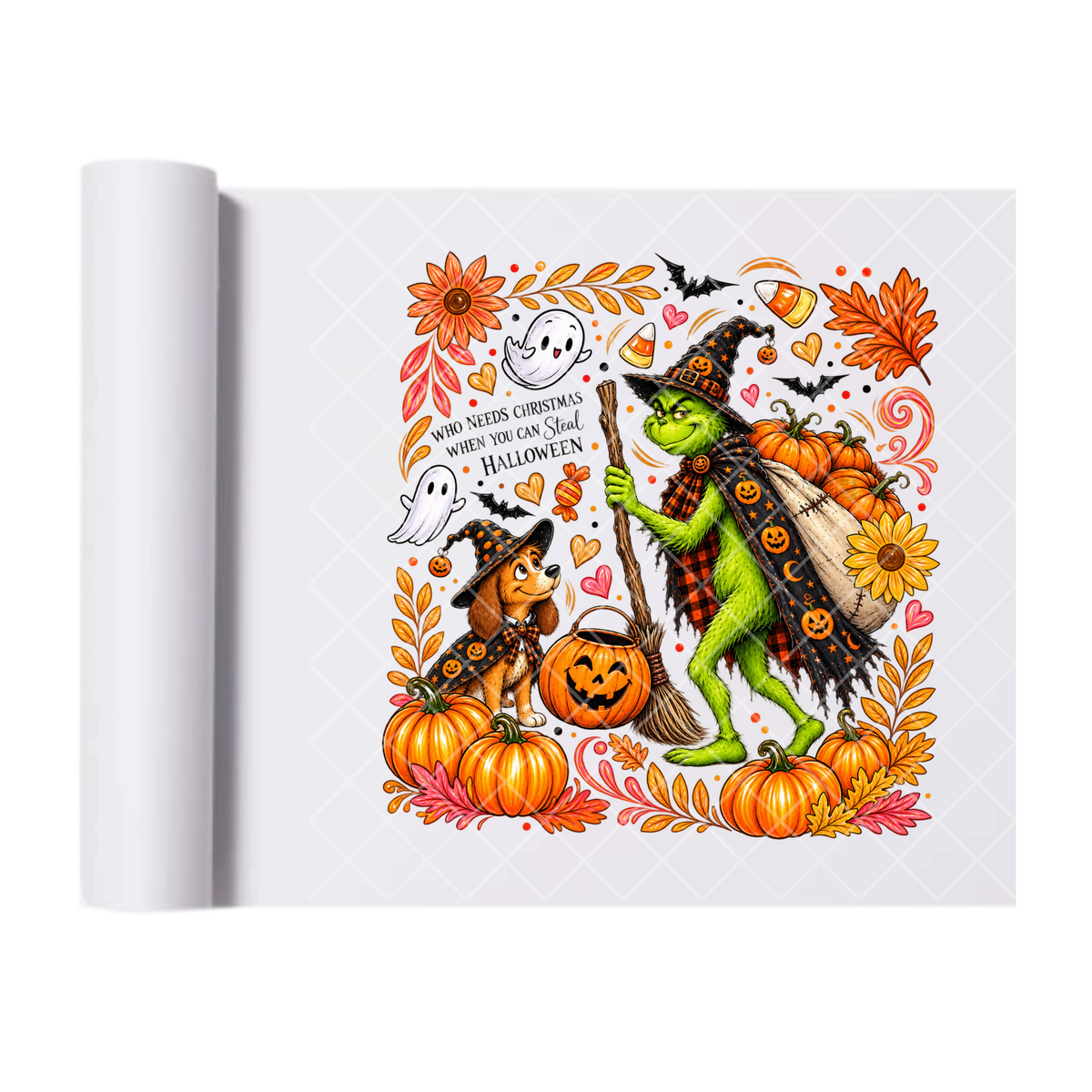 Steal Halloween Grinch and Max - Ready To Press Print Transfer for Apparel, Cotton, Polyester & Blends - High-Quality Print- Commercial Grade