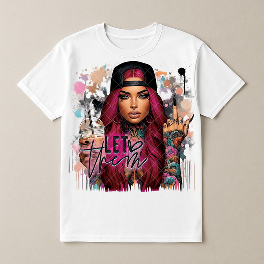 Let Them Babe Pink Hair - Premium Graphic T-Shirt for Casual Wear
