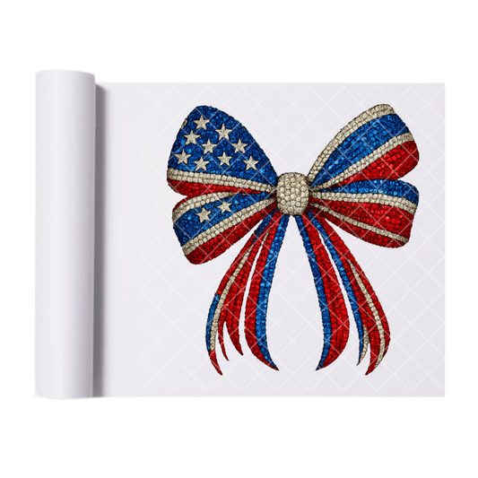 Patriotic Diamond Bow - Direct Print Film Transfer for Trendy T-Shirts, Cotton, Polyester & Blends - High-Quality Print