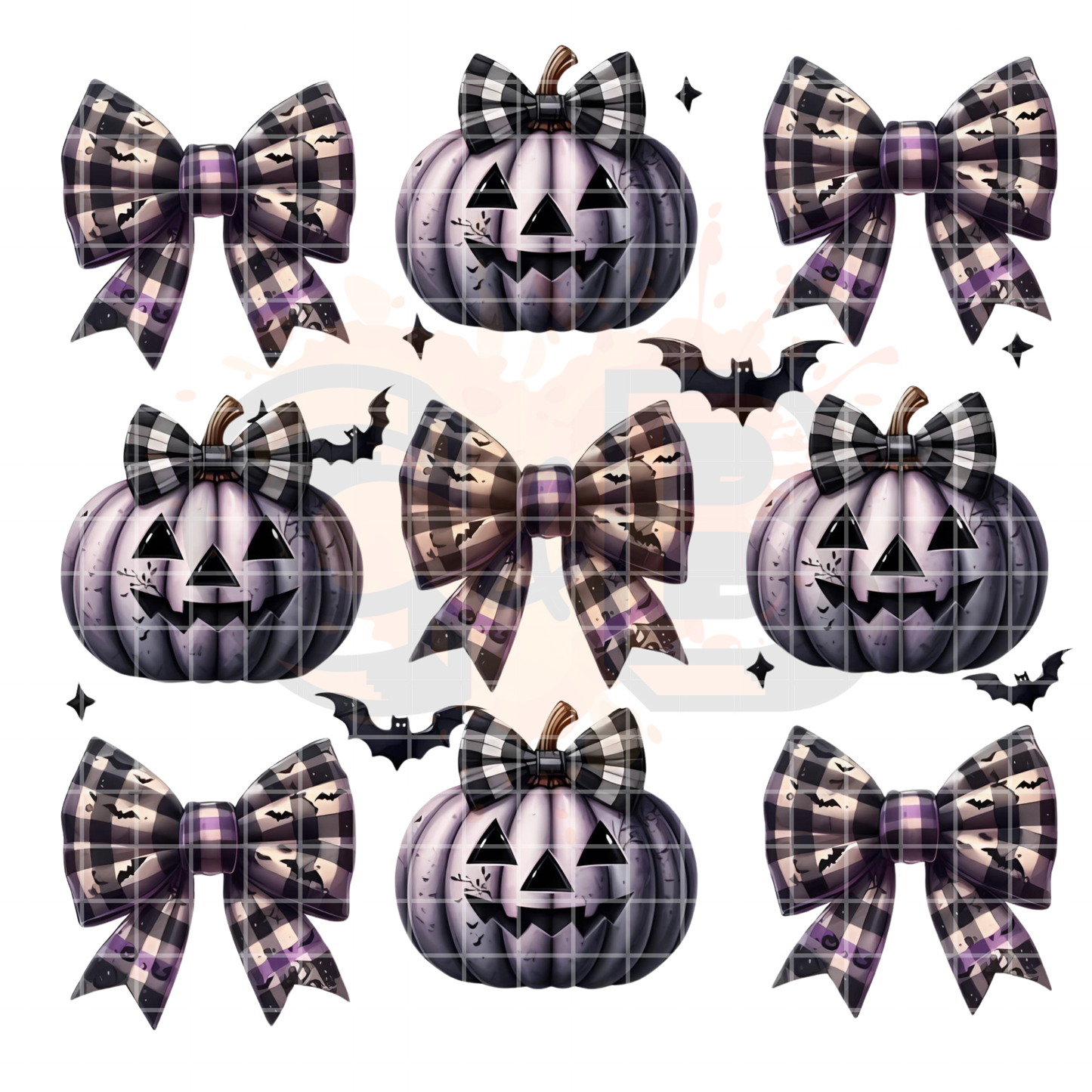 Black Bows Purple Pumpkin DTF Transfer