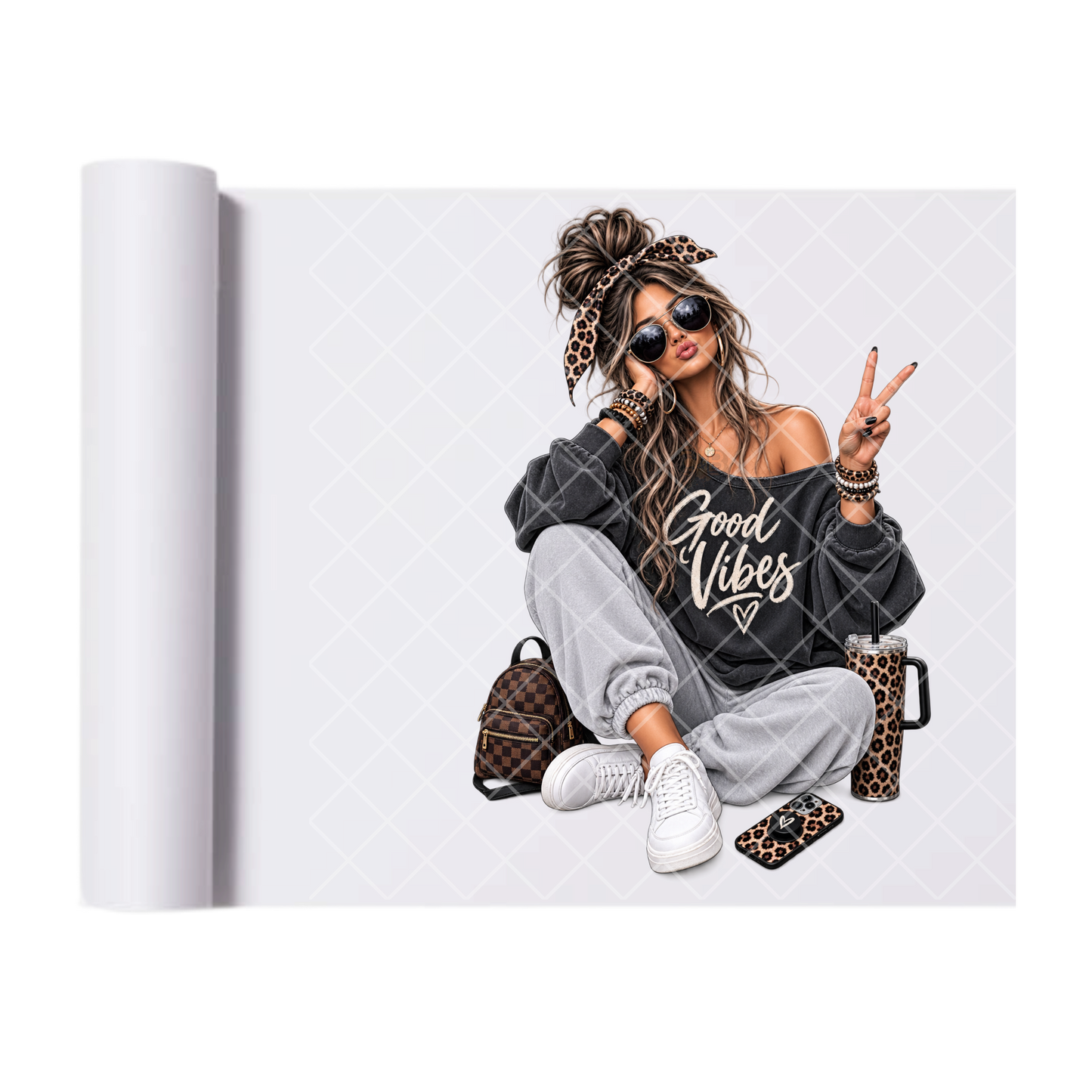 Good Vibes Peace Sign Gal - Ready To Press Print Transfer for Apparel, Cotton, Polyester & Blends - High-Quality Print- Commercial Grade