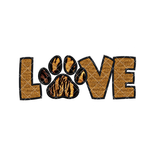 Love Paw Print Tiger Gold Embroidery PNG