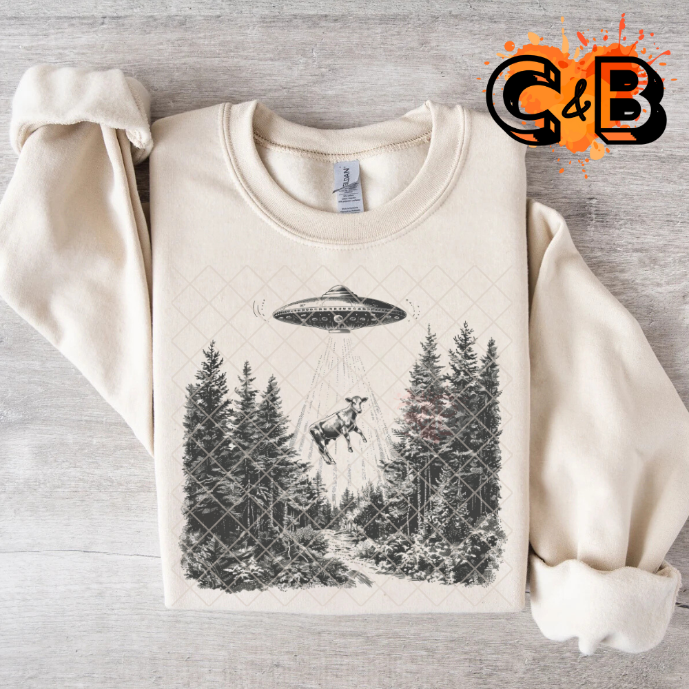 Cow alien beam DTF film t shirt transfer