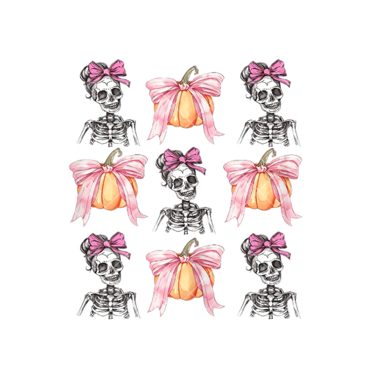 Pink Bow Skelly Pumpkin PNG File