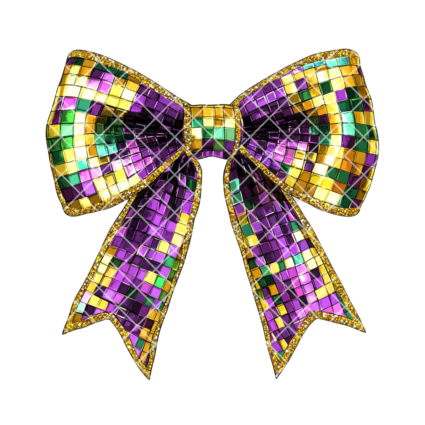 Mardi Gras bow with disco tile PNG