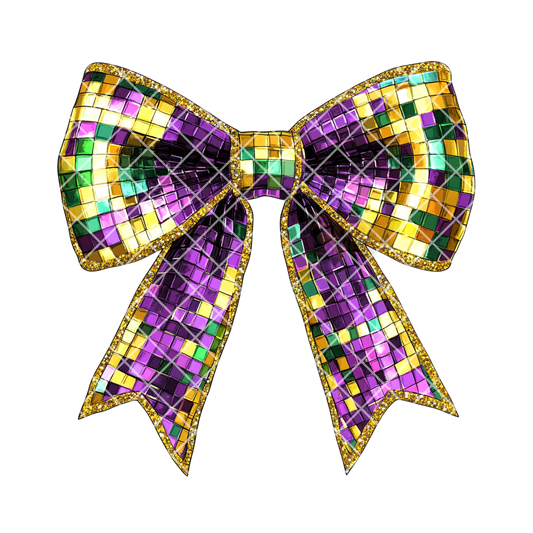 Mardi Gras bow with disco tile PNG