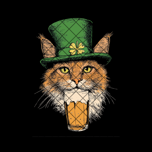 Orange Shamrock St. Patty Cat PNG