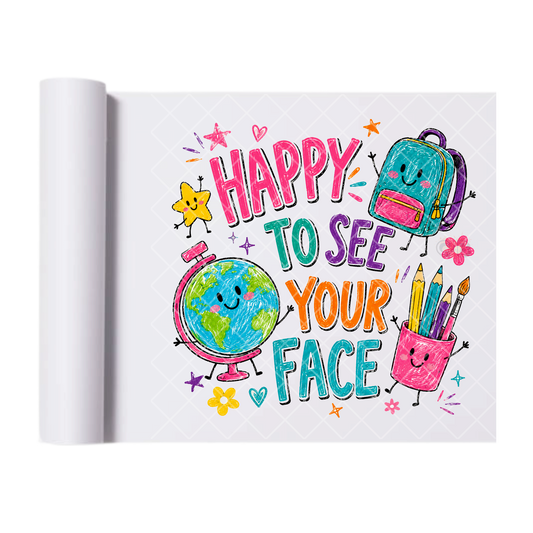Happy To See Your Face Smiley School Doodle - Direct Print Film Transfer for T-Shirts, Cotton, Polyester & Blends - High-Quality Print