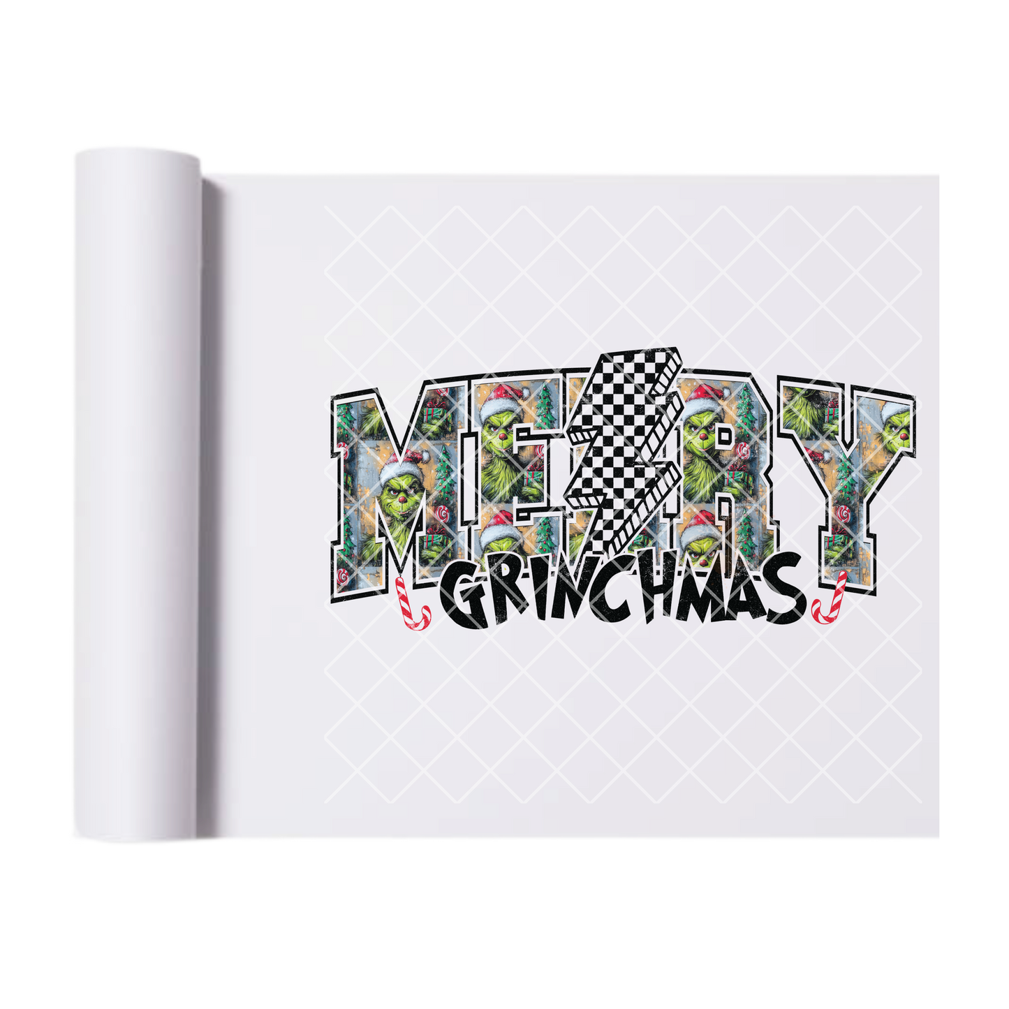 Merry Grinchmas Checkered Bolt DTF Transfer