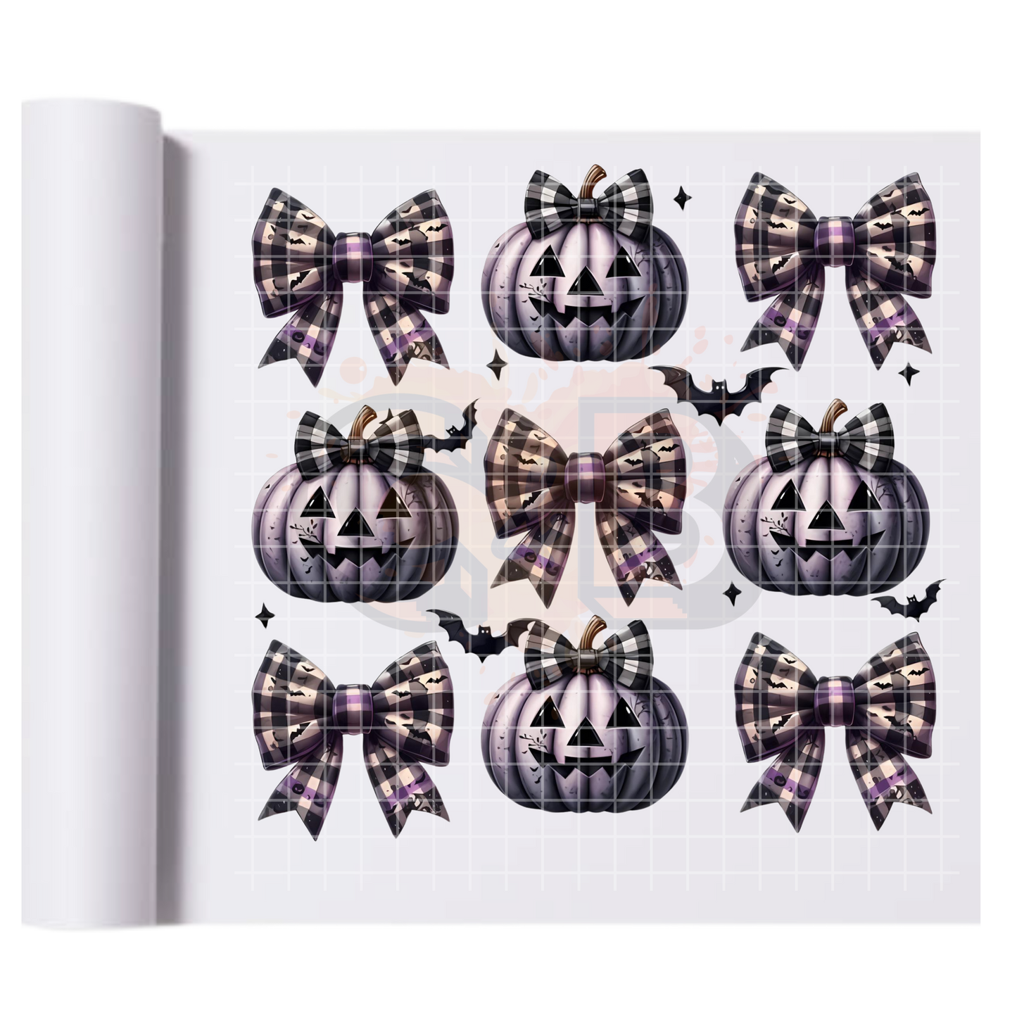 Black Bows Purple Pumpkin DTF Transfer