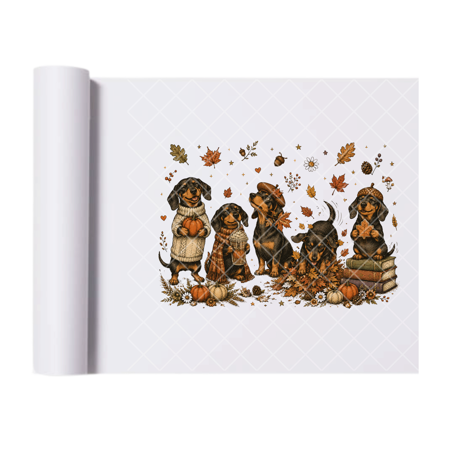 Dachshund Fall Leaves - Ready To Press Print Transfer for Apparel, Cotton, Polyester & Blends - High-Quality Print- Commercial Grade
