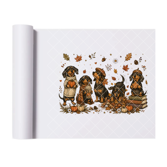 Dachshund Fall Leaves - Ready To Press Print Transfer for Apparel, Cotton, Polyester & Blends - High-Quality Print- Commercial Grade