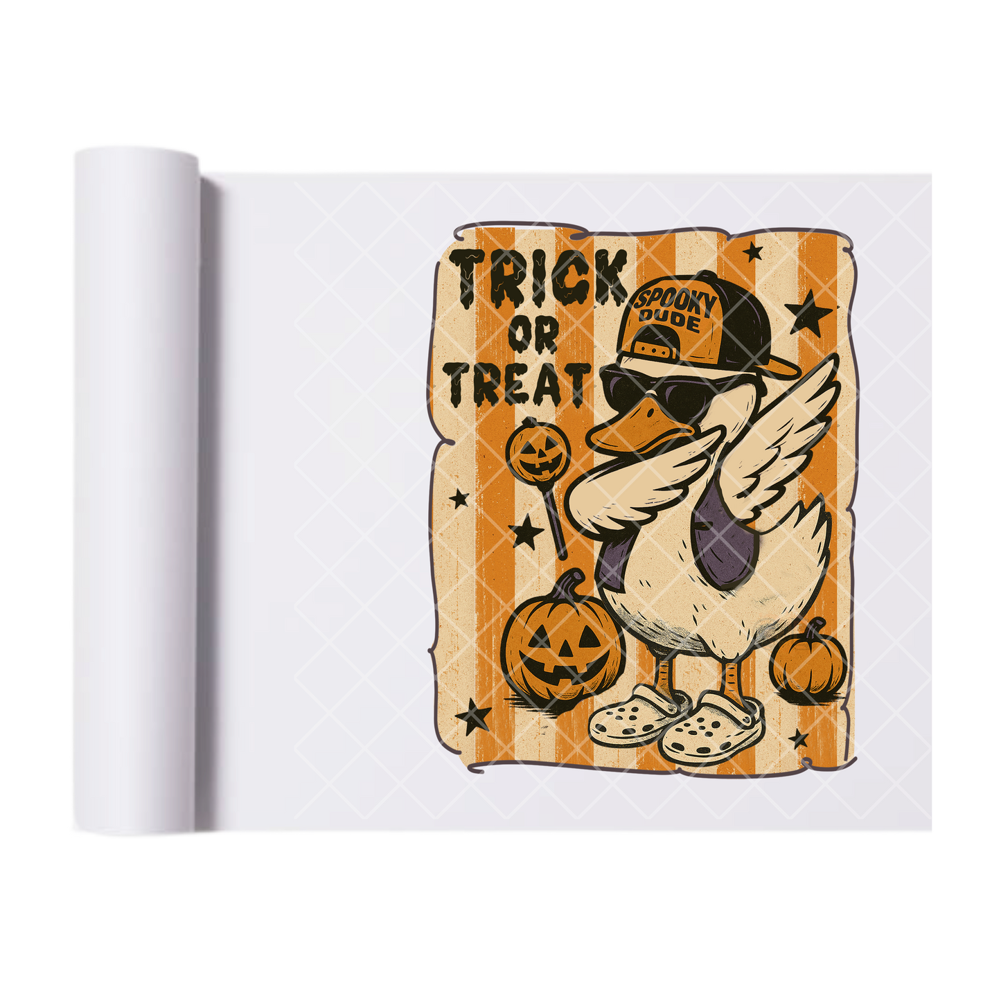 Spooky dude duck - Ready To Press Print Transfer for Apparel, Cotton, Polyester & Blends - High-Quality Print- Commercial Grade
