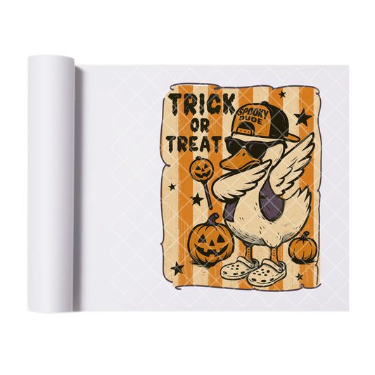 Spooky dude duck - Ready To Press Print Transfer for Apparel, Cotton, Polyester & Blends - High-Quality Print- Commercial Grade