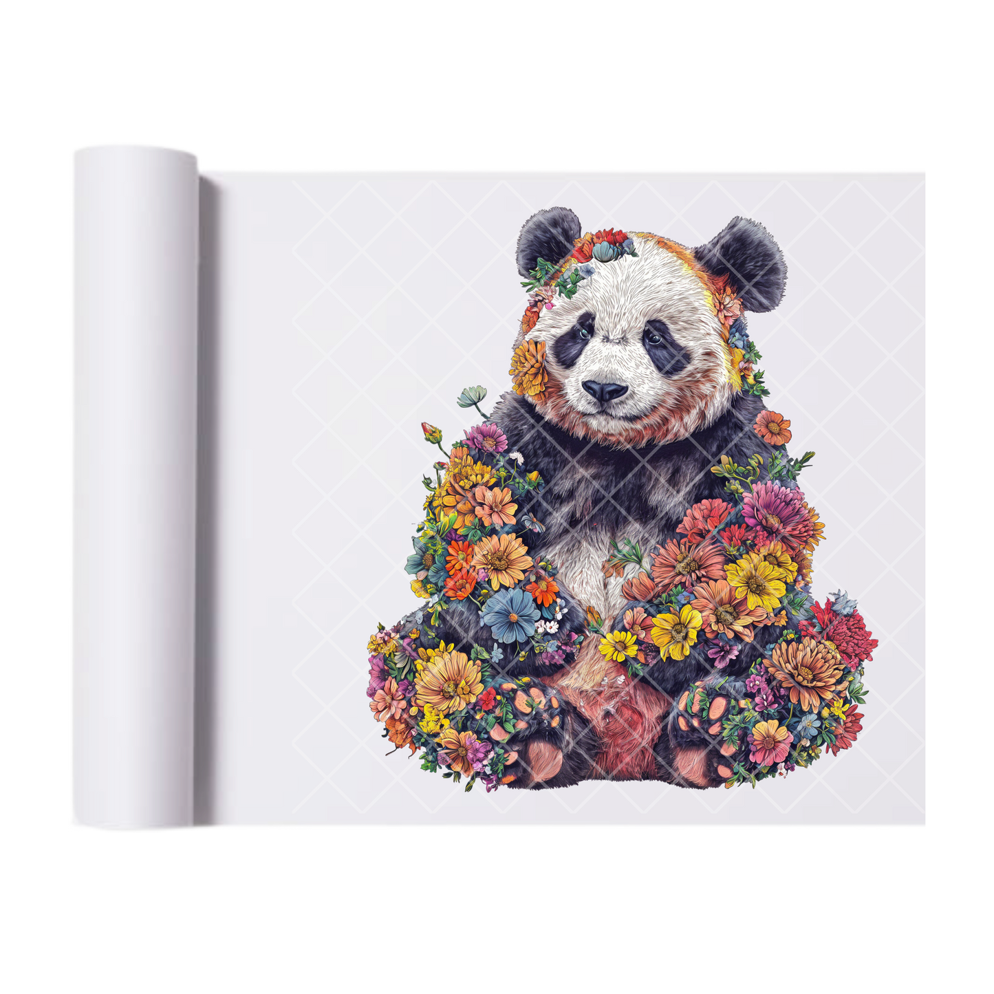 Floral Panda Bear - Direct Print Film Transfer for Trendy T-Shirts, Cotton, Polyester & Blends - High-Quality Print