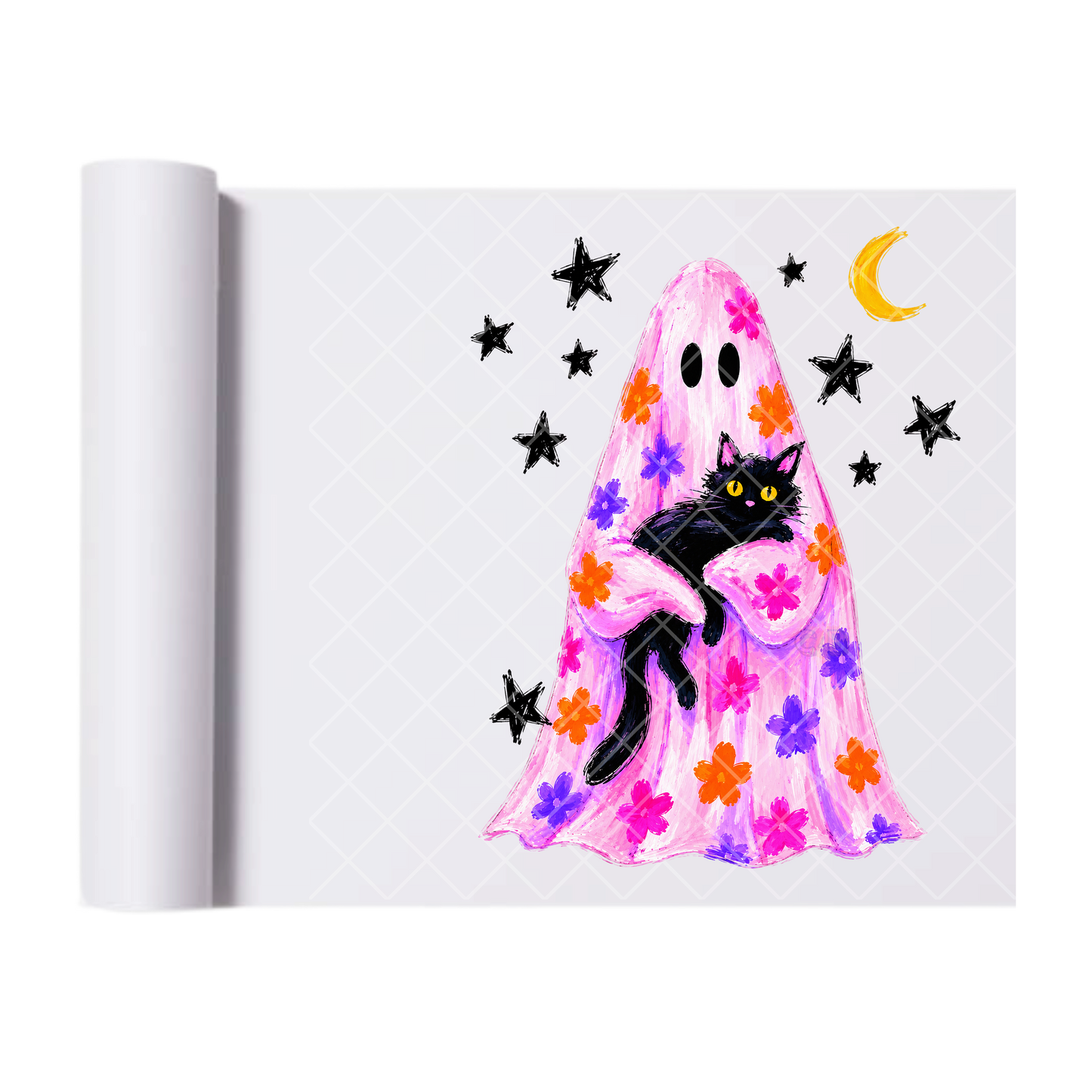 Paint Ghost and Black Cat - Ready To Press Print Transfer for Apparel, Cotton, Polyester & Blends - High-Quality Print- Commercial Grade
