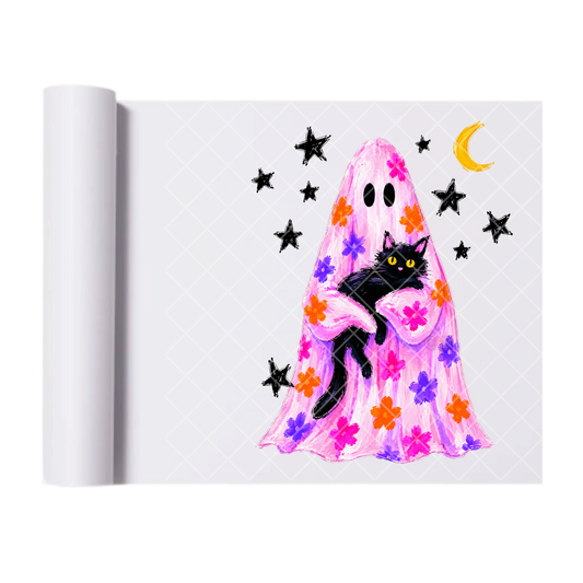 Paint Ghost and Black Cat - Ready To Press Print Transfer for Apparel, Cotton, Polyester & Blends - High-Quality Print- Commercial Grade