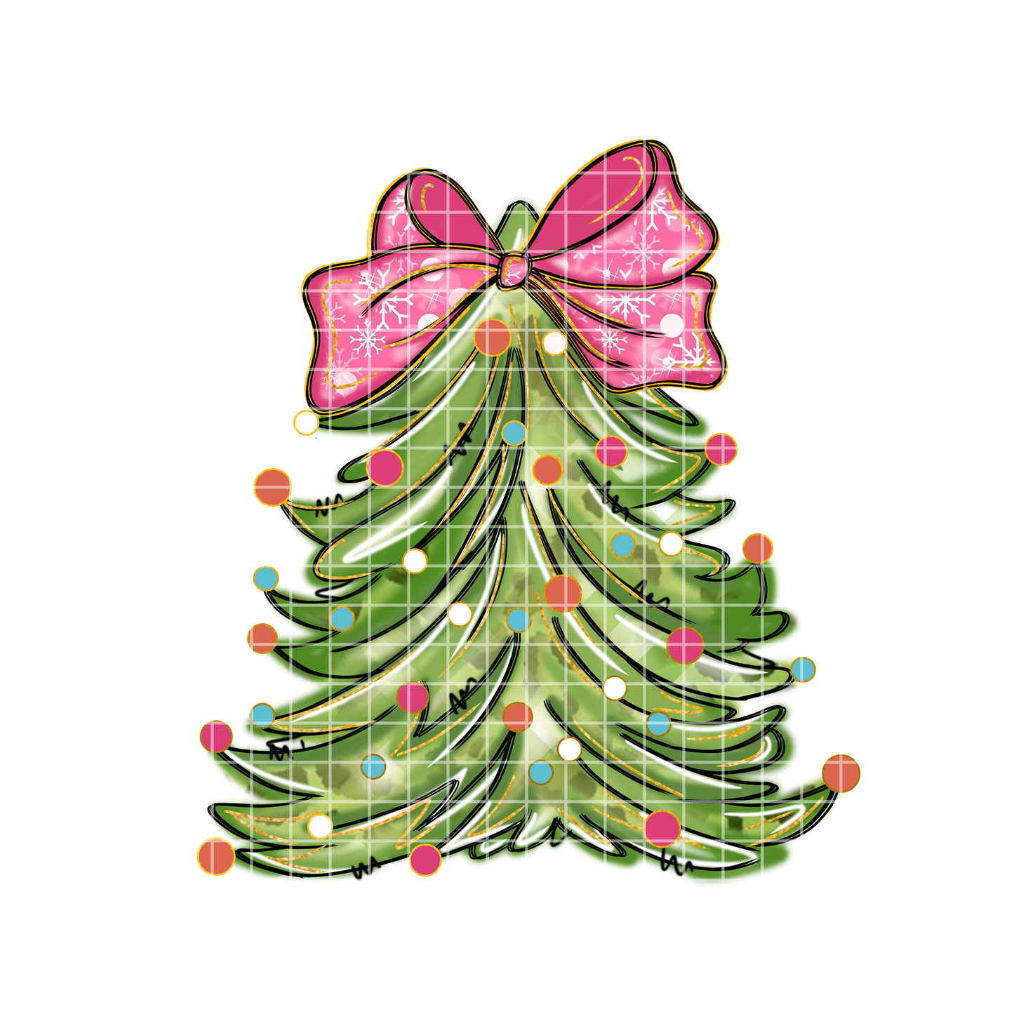 Christmas Tree Pink Bow DTF Transfer