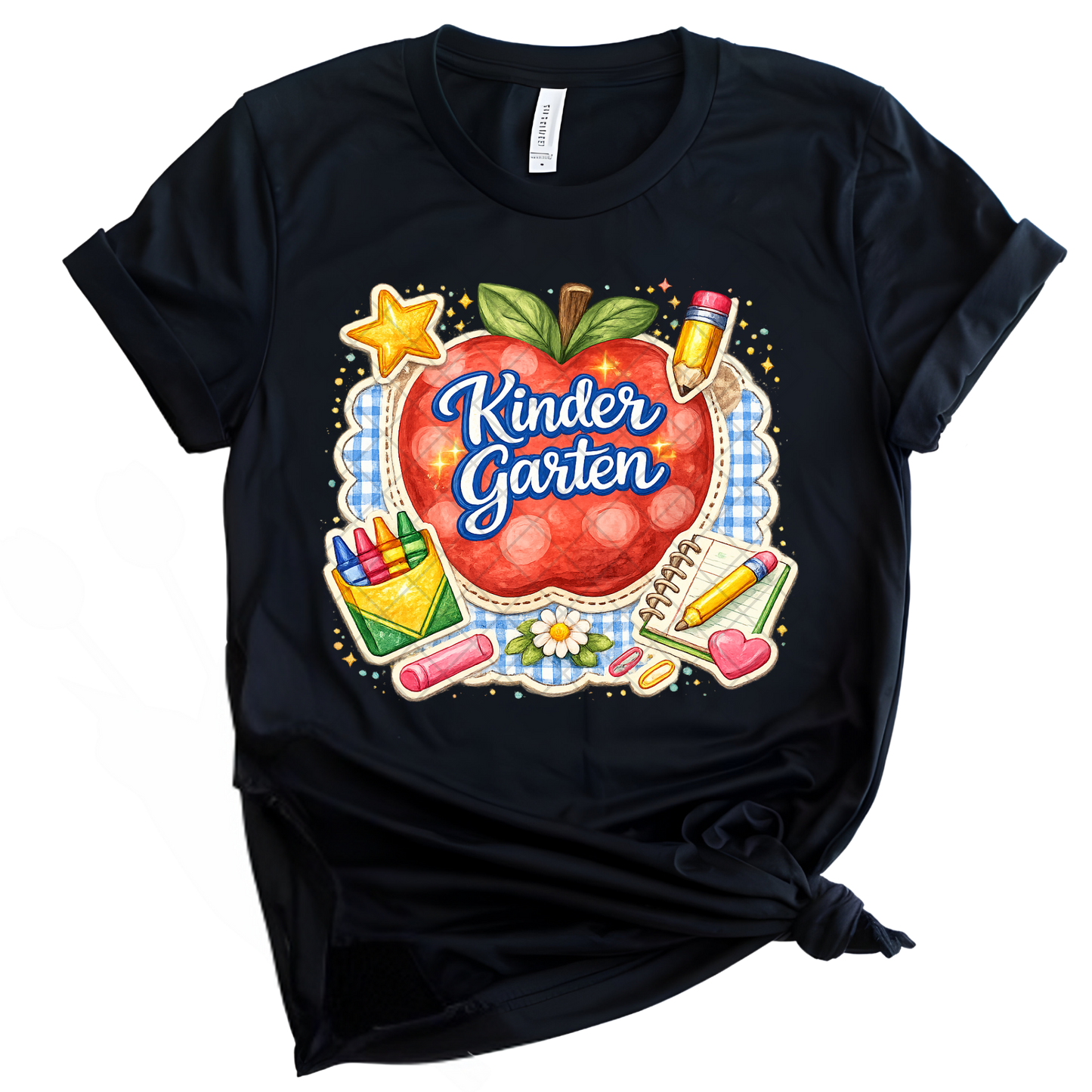 Kindergarten Apple & Pencils - Premium Graphic T-Shirt for Casual Wear