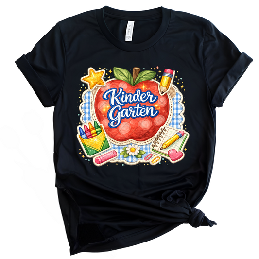 Kindergarten Apple & Pencils - Premium Graphic T-Shirt for Casual Wear