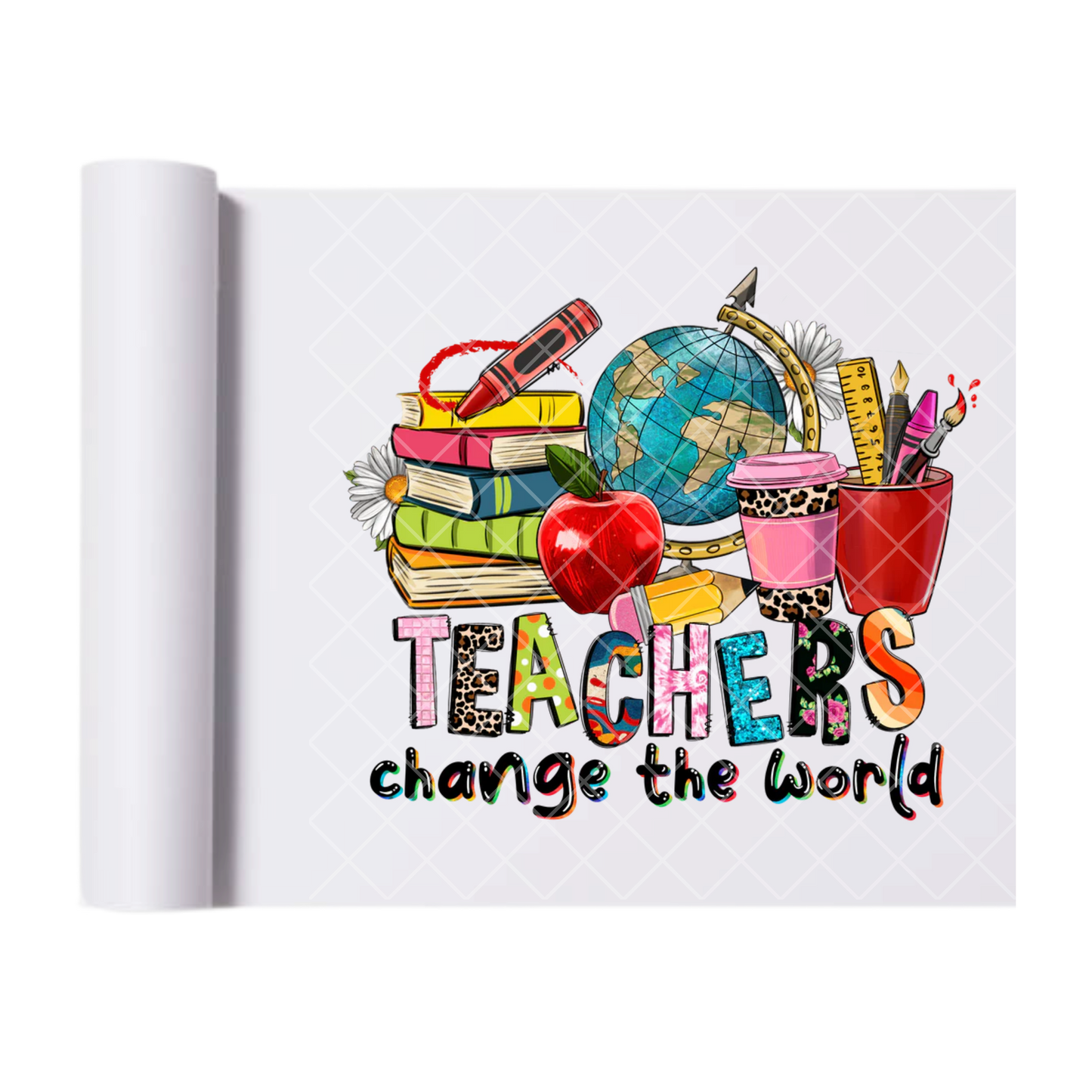Teachers Change The World Apple - Direct Print Film Transfer for T-Shirts, Cotton, Polyester & Blends - High-Quality Print