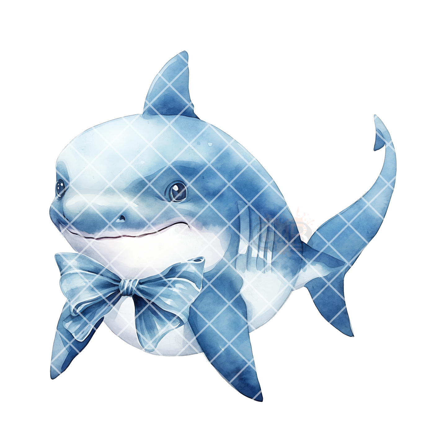 Fat shark with blue bow DTF transfer-high quality transfer for printing