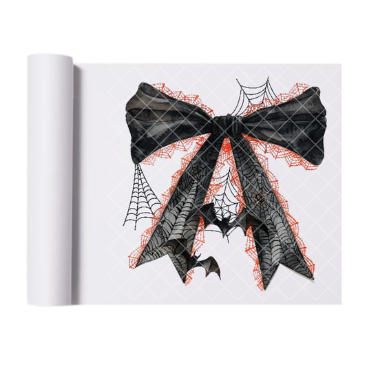 Black Orange Halloween Bow Bats - Ready To Press Print Transfer for Apparel, Cotton, Polyester & Blends - High-Quality Print- Commercial Grade