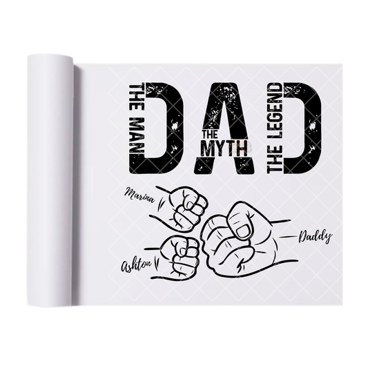 The Man The Myth Dad Fist Bump - Direct Print Film Transfer for Trendy T-Shirts, Cotton, Polyester & Blends - High-Quality Print